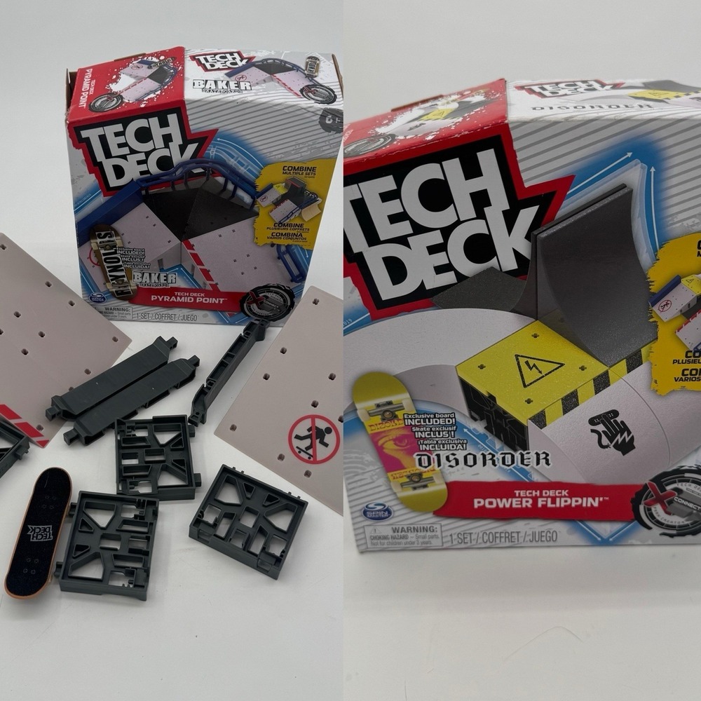 Tech Deck Lot 2 Power Flippin Disorder Pyramid Point Baker Skate Park Set